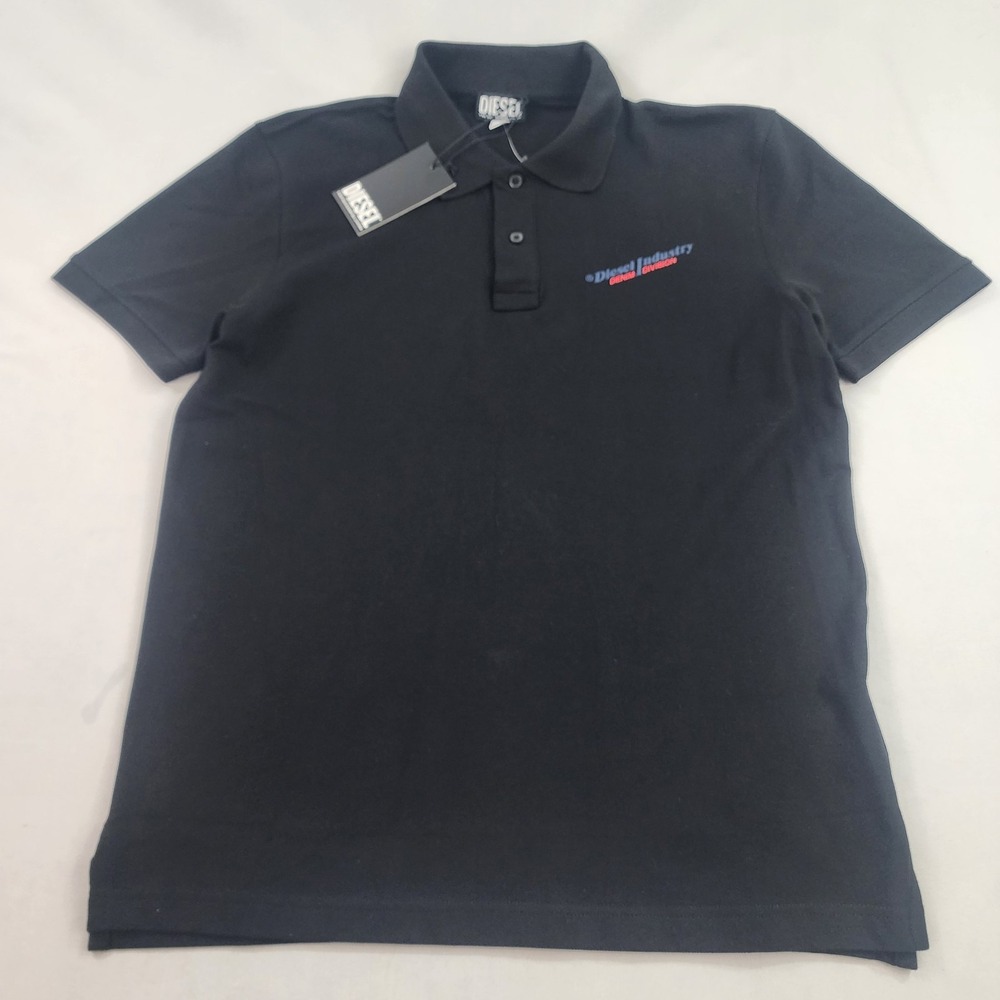 Diesel polo shirt mens S Small black 2-button cotton short sleeve